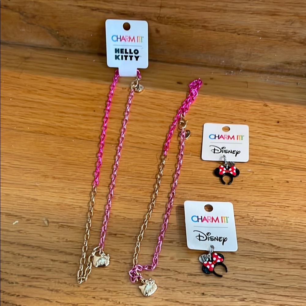 Disney Hello Kitty and Minnie Mouse Charm Necklace Set - Pink and Gold